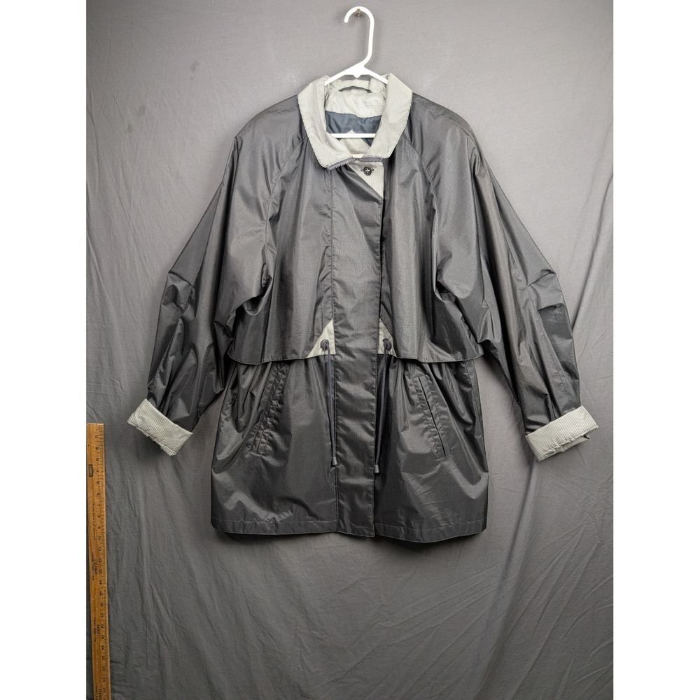 Fleet Street Womens Black‎ Rain Jacket Coat Gingham Trim Size L F12